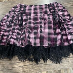 Hot Topic Pink and Black Plaid Mini Skirt